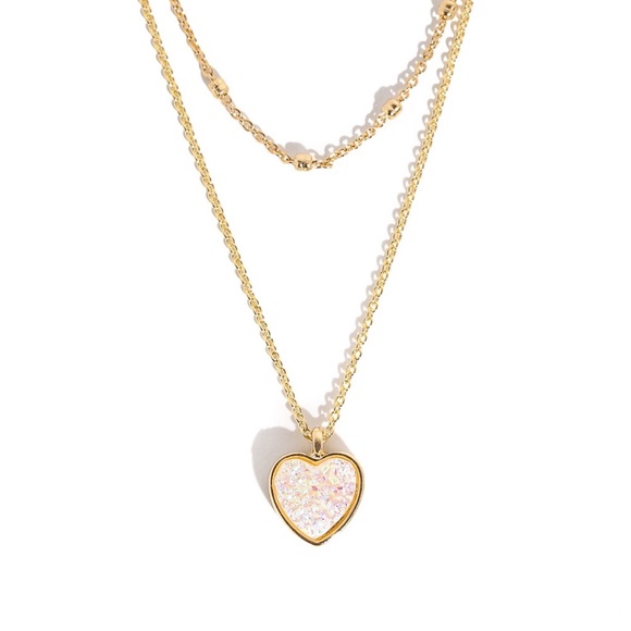 Rose Gold Heart Pendant Layered Dainty Necklace - Picture 8 of 9